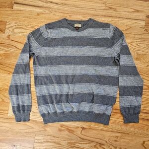 Sonoma Mens Large 100% Cotton Striped Lightweight Sweater Gray Long Sleeve